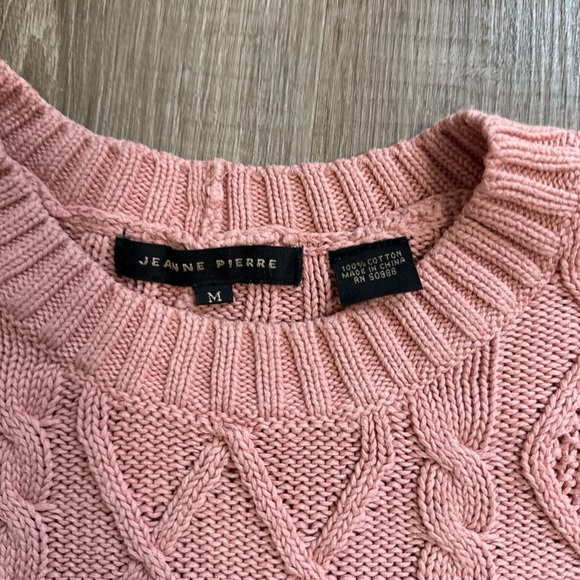 Jeanne Pierre 100% Cotton Crewneck Pink Cable Knit Sweater Long Sleeve Size M - Picture 3 of 10